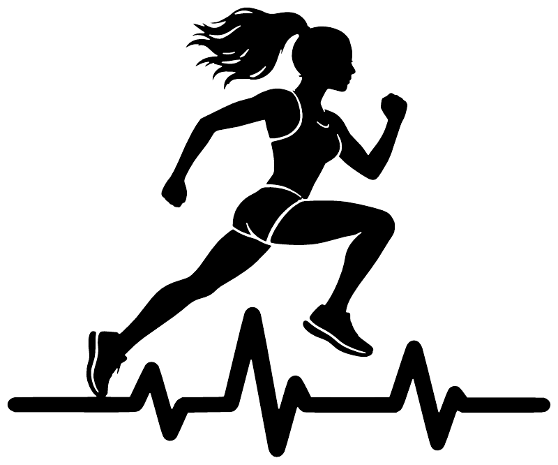 Black running athlete silhouette vinyl decal with heartbeat pulse line