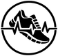 Circular running-shoe and heartbeat waveform vinyl decal, black icon on white badge