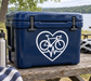 Cycling heart-beat vinyl decal with bicycle icon inside a heart outline