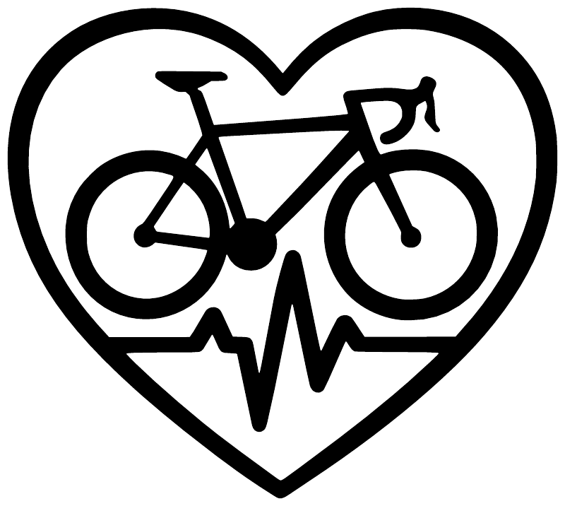 Bicycle heart-beat vinyl decal with heartbeat line and bike silhouette