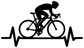 Black cyclist pulse vinyl decal with bicycle silhouette and heartbeat line on white