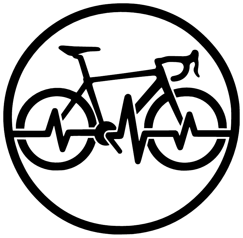 Cycling rhythm badge vinyl decal with black circular bike and waveform