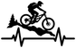 Mountain biking athlete pulse vinyl decal, black biker silhouette with heartbeat line