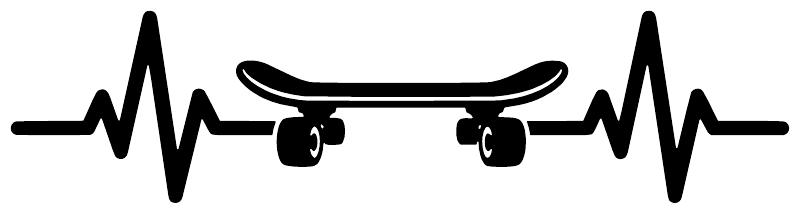 Skateboard pulse line vinyl decal with white heartbeat waveform and skateboard icons