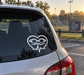 Heart-shaped swim goggles vinyl decal with heartbeat line, on car rear window