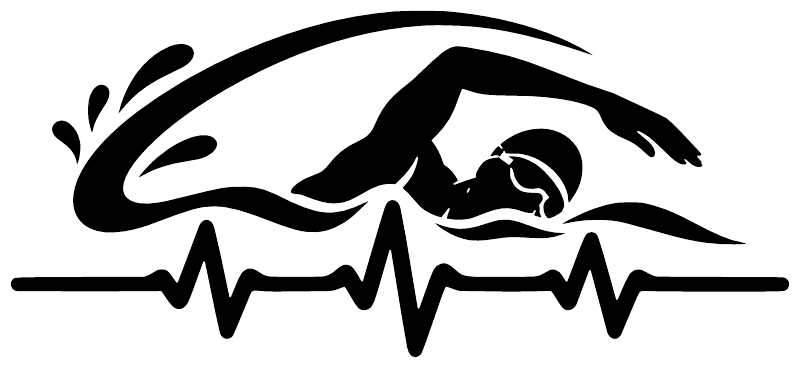 Black swimmer silhouette pulse-line vinyl decal on white background