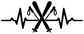 Vinyl decal graphic: black heartbeat line with crossed ski boots and poles on white