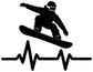 Snowboarding athlete pulse vinyl decal silhouette with waveform lines, black on white