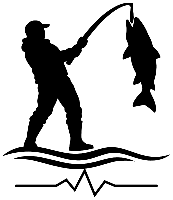 Fishing athlete pulse vinyl decal: angler and fish silhouettes over pulse waveform