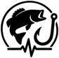 Black-and-white fishing badge vinyl decal with fish silhouette and heartbeat waveform