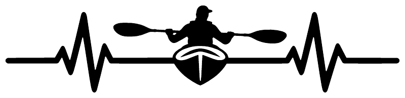 White kayaking pulse line vinyl decal: rower silhouette over heartbeat waveform