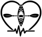 Kayaking heart beat vinyl decal: black-and-white heart with kayak paddle and pulse line