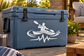 Kayaking athlete pulse vinyl decal: white kayaking silhouette with heartbeat line on cooler