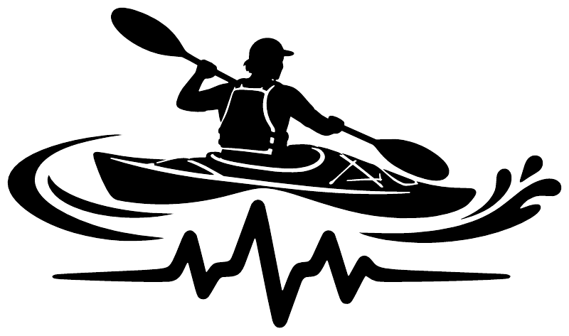Kayaking athlete pulse vinyl decal in black: rower silhouette with heartbeat line