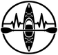 Circular black-and-white kayaking rhythm badge vinyl decal with kayak icon and heartbeat