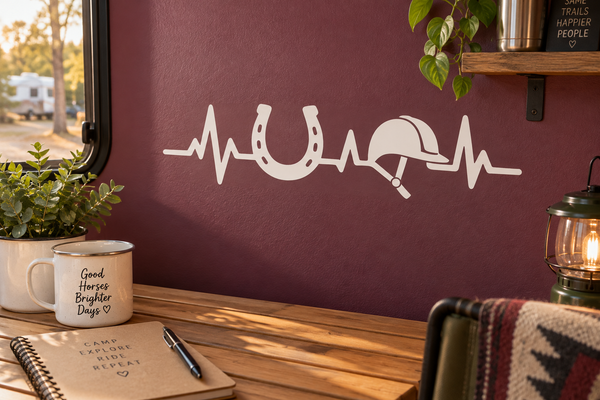 White horseshoe heartbeat vinyl decal with stethoscope, for wall or window