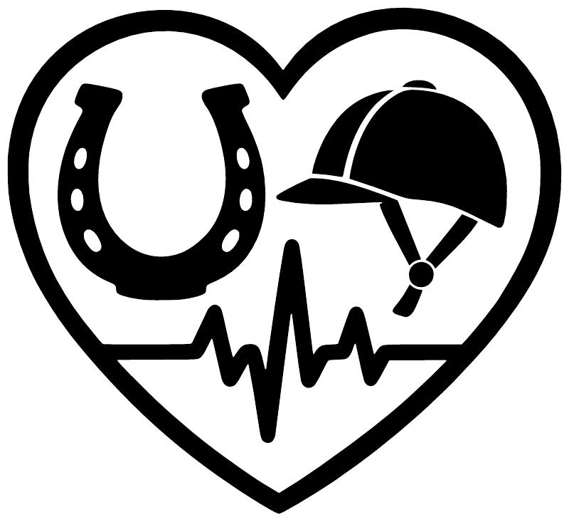 Equestrian heart beat vinyl decal design: horseshoe and helmet in heart with heartbeat line