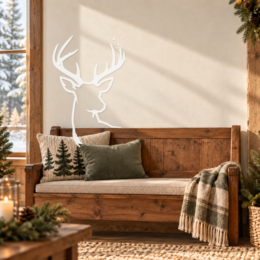 Open-contour stag head wall decor with constellation-style sparkle cluster