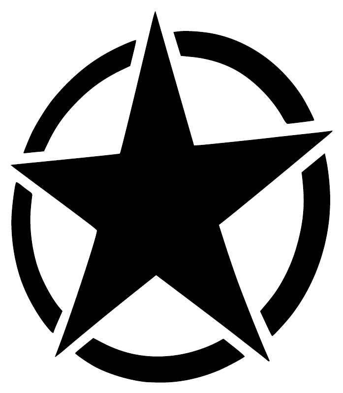 Black five-point star vinyl decal with broken circular ring