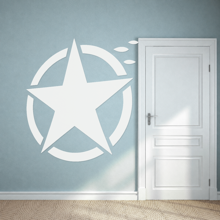 Wall decal with five-point star, broken ring, and laurel leaf cluster