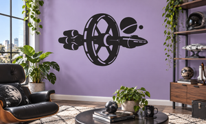 Ring engine cruiser vinyl decal, black sci-fi ring engine with winged thrusters