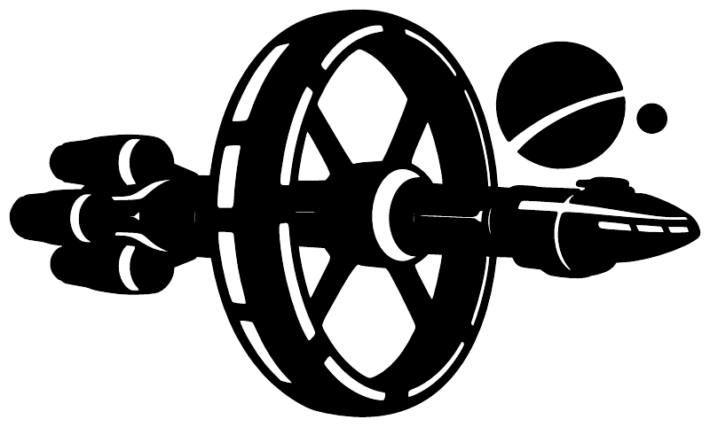 Ring engine cruiser vinyl decal close-up, black circular ring engine and side thrusters