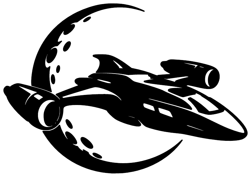 Black starship vinyl decal with large moon-circle design