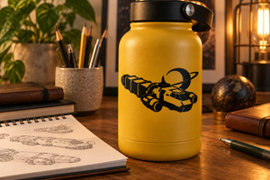 Vinyl decal featuring a black cargo tug spacecraft graphic with planet ring