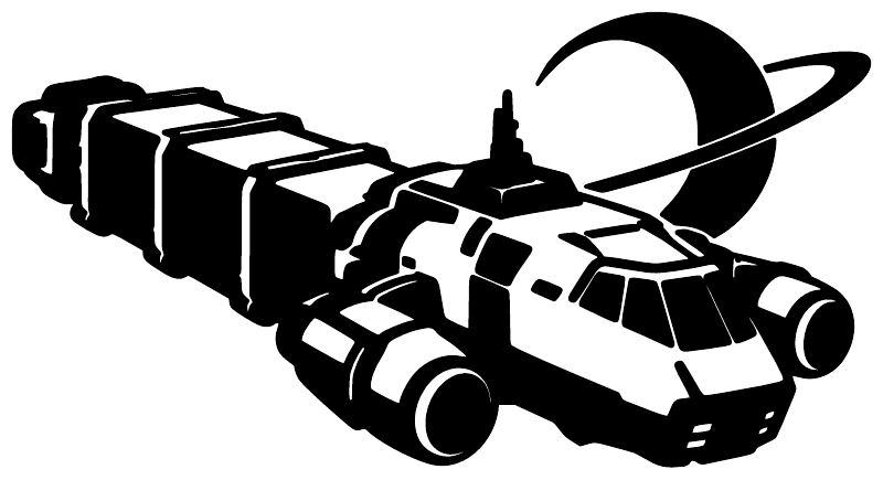 StarshipCX007 vinyl decal of a black cargo tug with large ringed planet