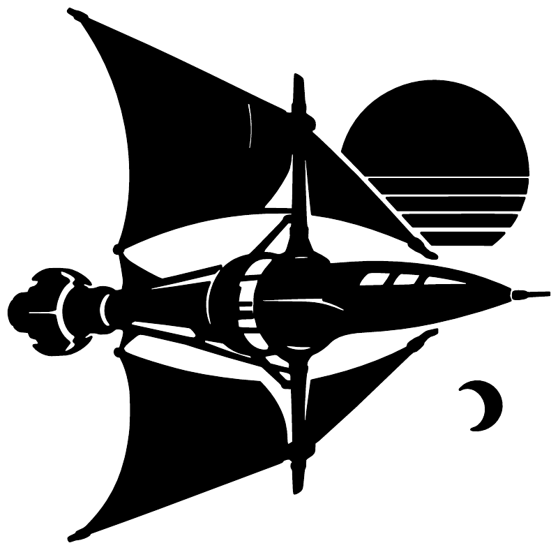 Black and white vinyl solar sail ship decal with planet and moon icons