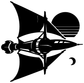 Black and white vinyl solar sail ship decal with planet and moon icons
