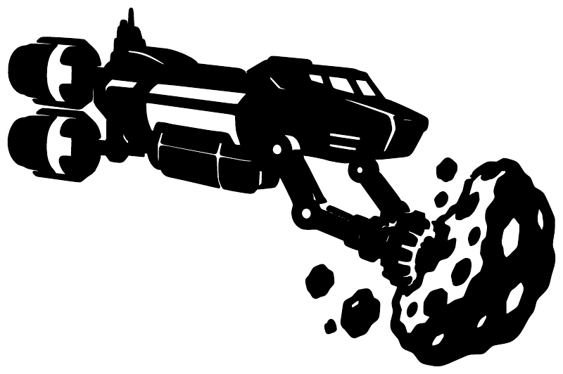 Vinyl decal design: asteroid miner cannon silhouette with debris splash, high-contrast