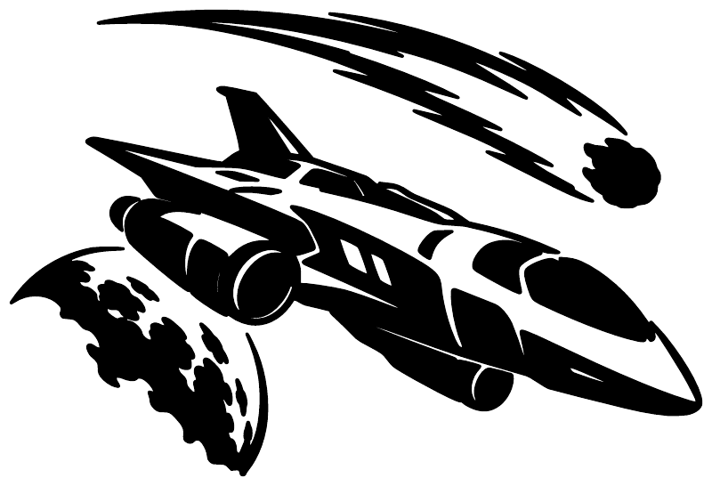 Comet Chaser vinyl decal: close-up black starship and comet tail silhouette