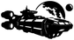 Black vinyl decal of deep space freighter with planet and circular elements