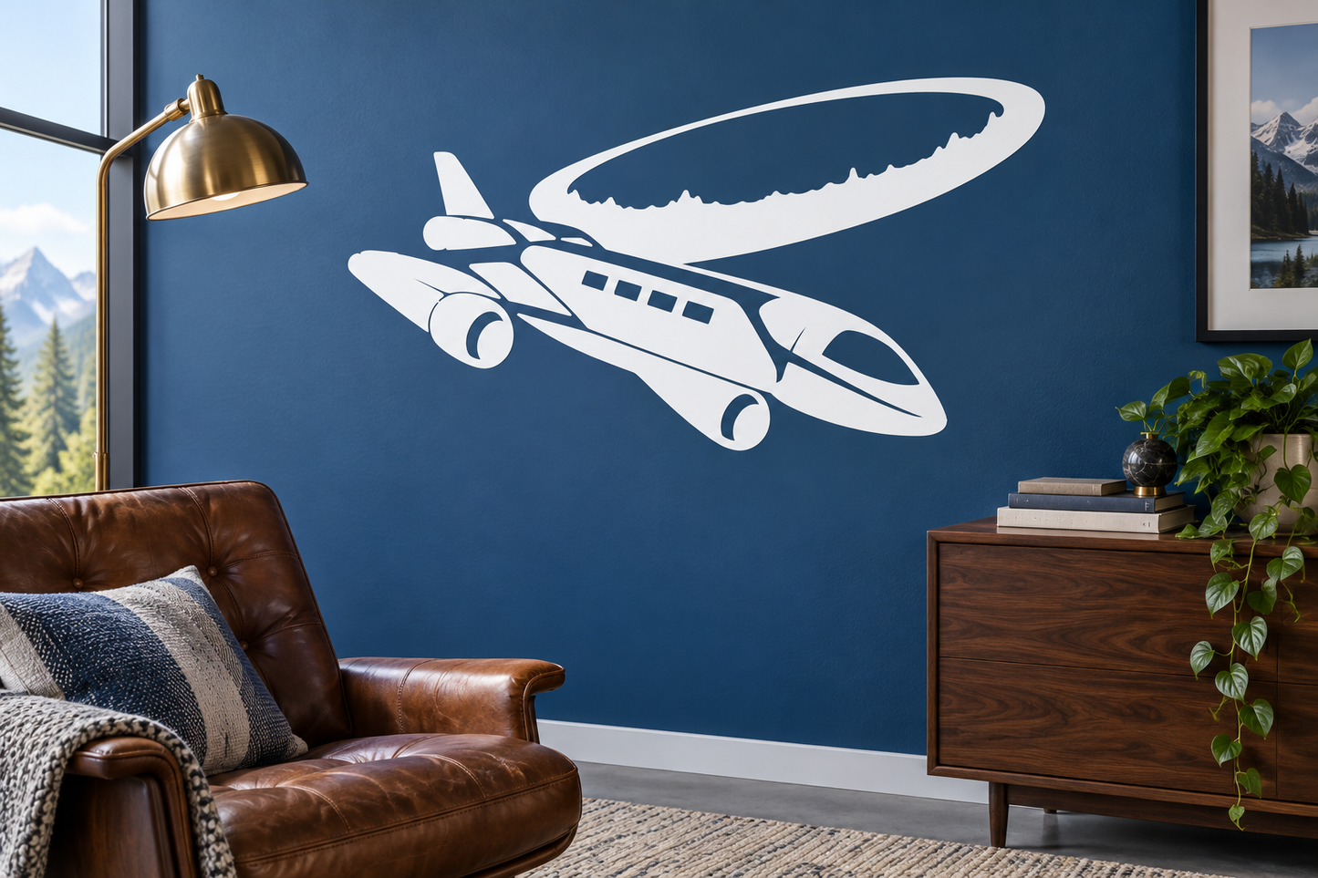 White vinyl shuttle decal with futuristic spacecraft design