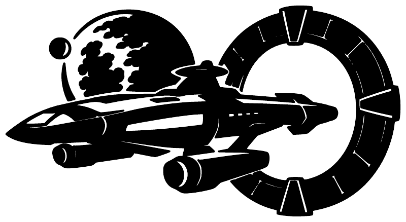 Black-and-white starship and circular star gate graphic vinyl decal