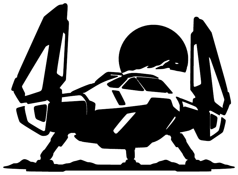 Black wing-fold starship vinyl decal silhouette on white