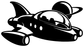 Retro bubble ship vinyl decal, black starship with gray bubble cockpit and boosters.