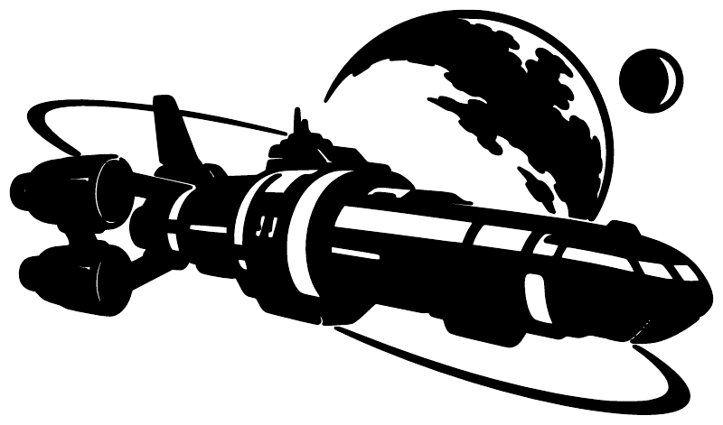 Black space explorer vinyl decal featuring rocket, globe, and moon ring