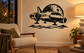 Moon base shuttle vinyl decal, black spacecraft with moon surface splash, wall-ready