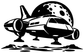 Moon base shuttle vinyl decal, bold black silhouette with cratered moon and landing gear