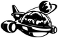 Black space capsule vinyl decal silhouette with planet and rocket on white