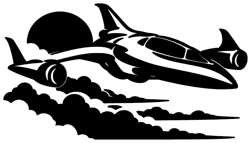 Black starship and cloud skimming vinyl decal with bold silhouette