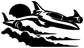Black starship and cloud skimming vinyl decal with bold silhouette