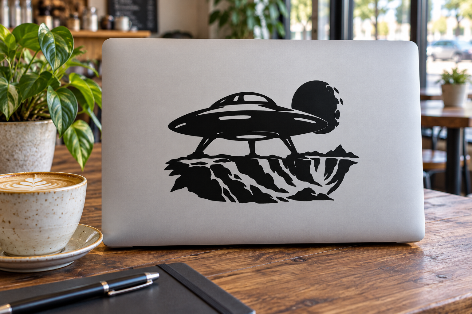 Black starship and crater vinyl decal sticker