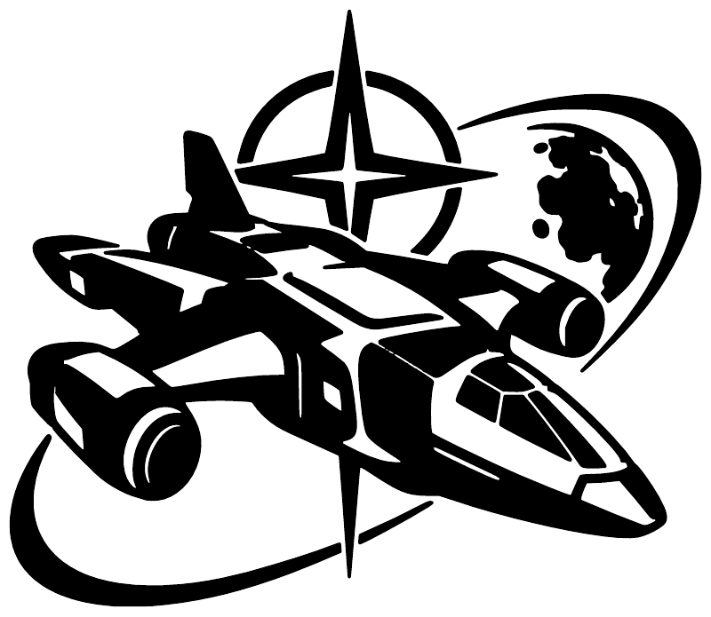 Black starship, compass, and globe vinyl decal graphic