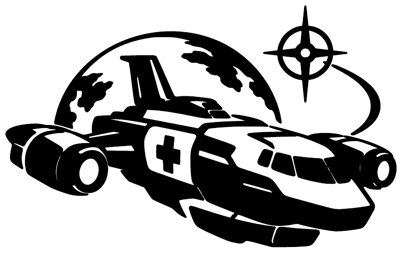Ship rescue vinyl decal featuring a white starship, globe, and compass symbol