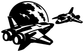Standalone two-ship rendezvous vinyl decal with globe and two spacecraft silhouettes