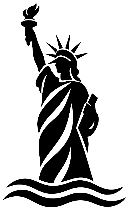 Statue of Liberty vinyl decal, black silhouette with torch, crown, and wavy base