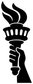 Close-up liberty torch silhouette vinyl decal: black flame over hand holding torch